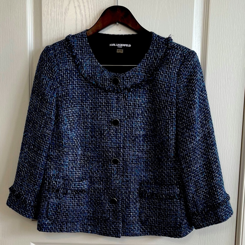 Karl Lagerfeld Blue Tweed Jacket - 12